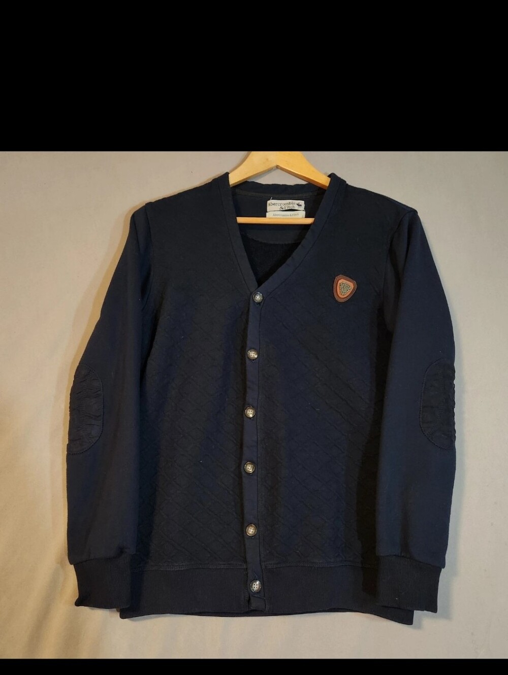 Abercrombie & Fitch Ikels Split Neck Cardigan Men Quilted Elbow Patch Navy Large